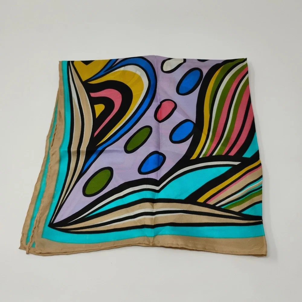 Vintage Oscar de la Renta Silk Scarf Kabuki Print Abstract Multicolor 22
